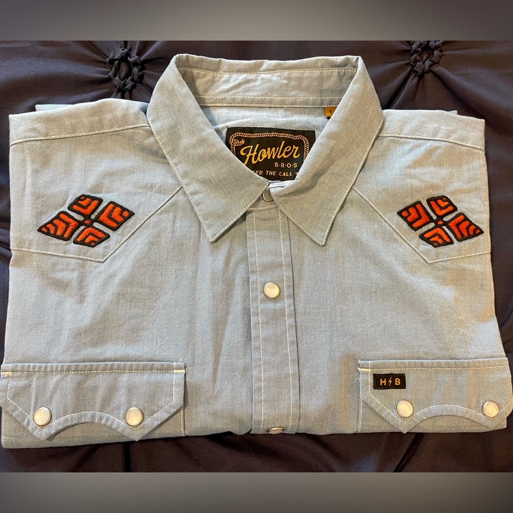 Howler Brothers “Diamantés” Crosscut Deluxe Snap  Shirt Size L